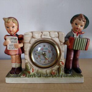 Vintage Sheffield Hummel Style Clock Wind Up Alarm Clock Boy and Girl Folk Art